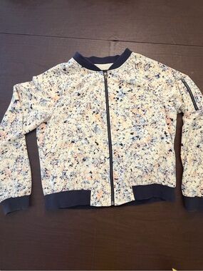 Floral-Print Jean Bomber Jacket - Cream & Navy Accents